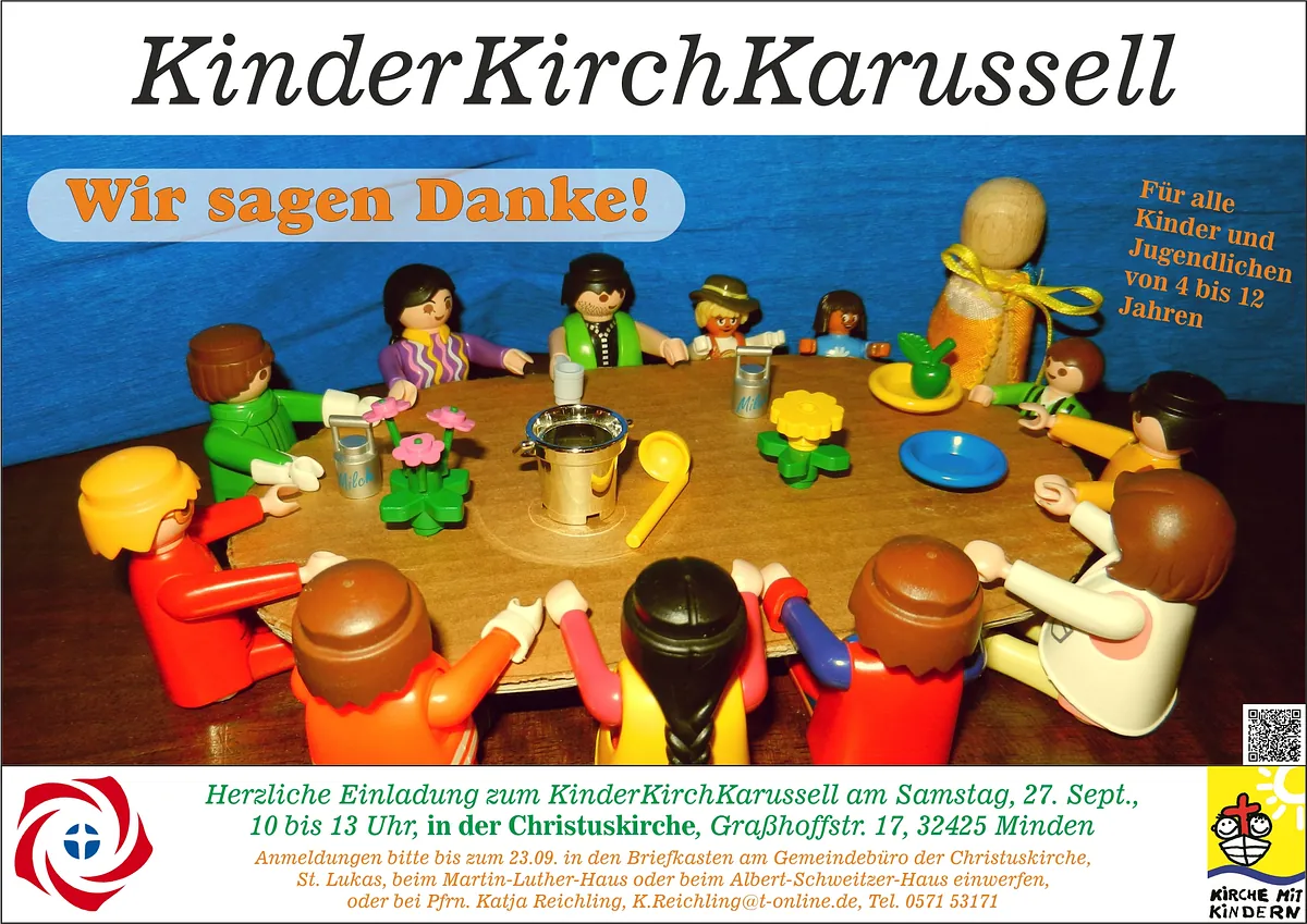 Dies ist die Einladung zum KinderKirchKarussell, das am 5.7.25 im Martin-Luther-Haus stattfinden wird. 