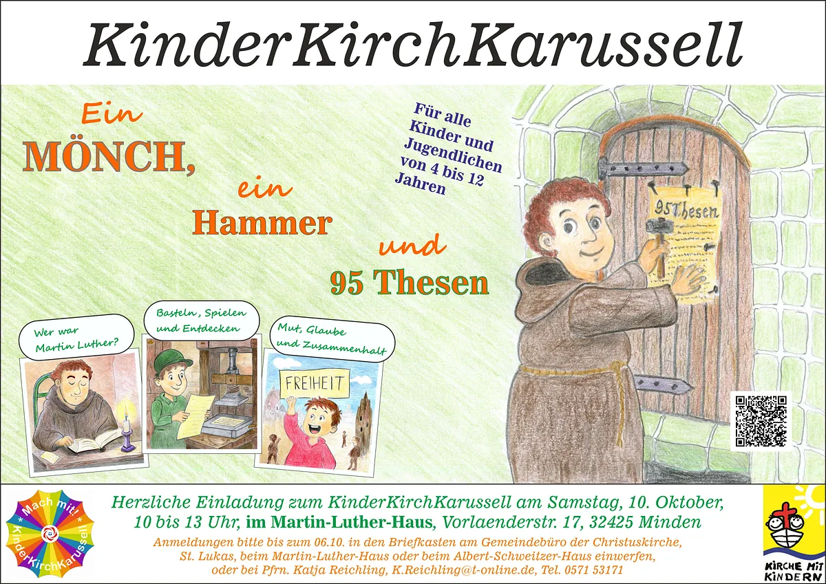 Dies ist die Einladung zum KinderKirchKarussell, das am 29.11.25 im Albert-Schweitzer-Haus stattfinden wird. 
