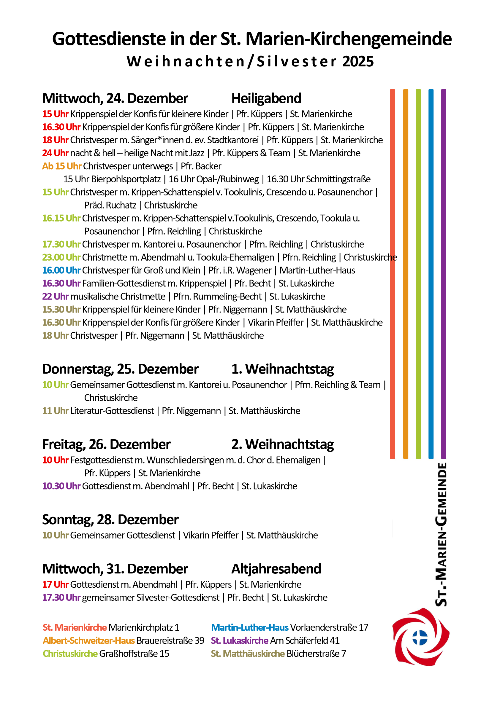 Gottesdienste Weihnachten / Silvester
